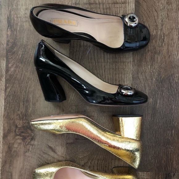 Black patent leather Prada pumps with silver butto - Picture 2 of 8